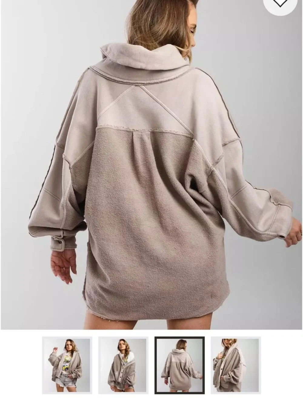 Free People Jordan Reverse Fleece Shacket- Camel Grey - Picture 3 of 5